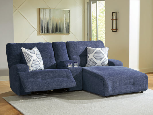 Haines Furniture Outlet - Ashley Furniture - Acklen Place Sectional - 2-Piece Power Reclining Sectional / Navy - 93607S16