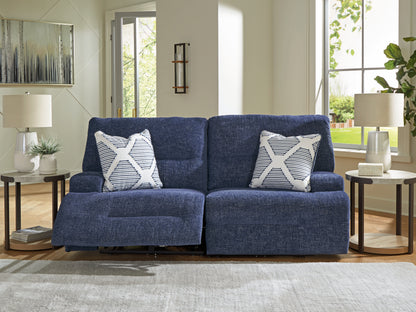 Haines Furniture Outlet - Ashley Furniture - Acklen Place Sectional - 2-Piece Power Reclining Sectional / Navy - 93607S16
