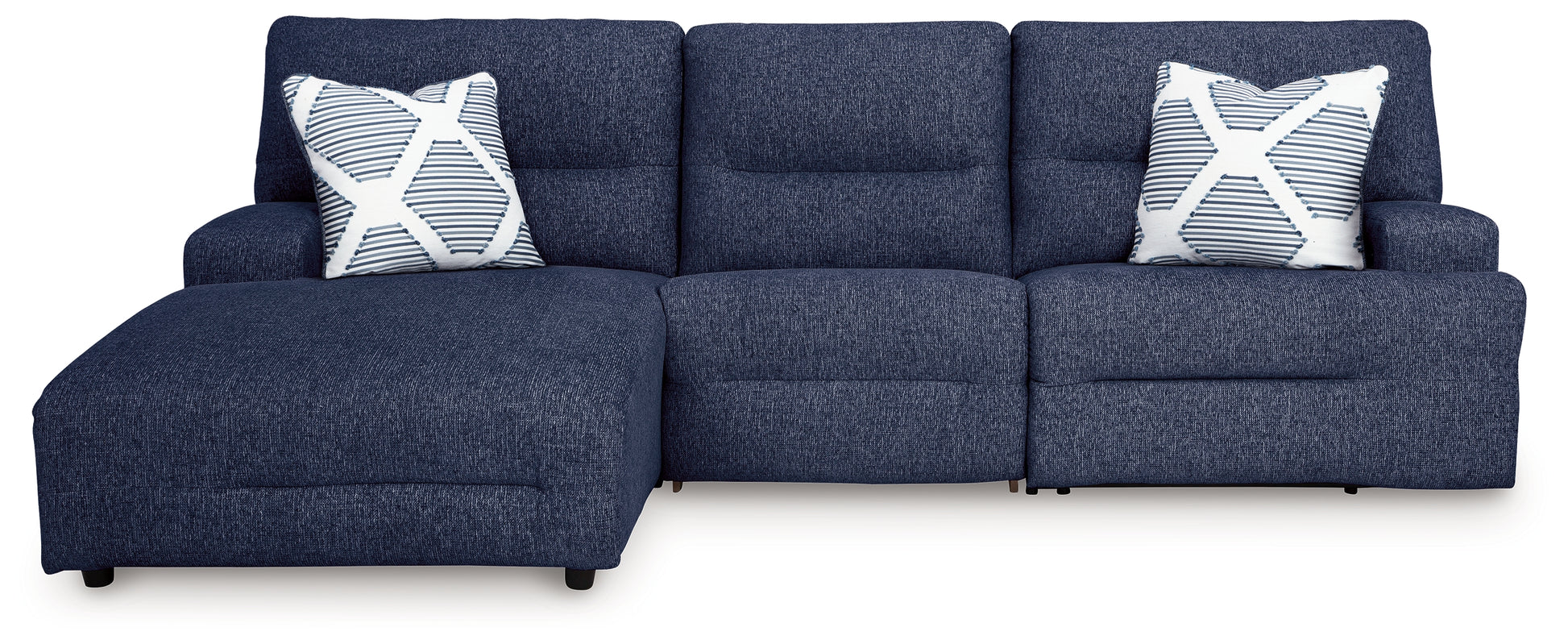 Haines Furniture Outlet - Ashley Furniture - Acklen Place Sectional - 3-Piece Power Reclining Sectional / Navy - 93607S7