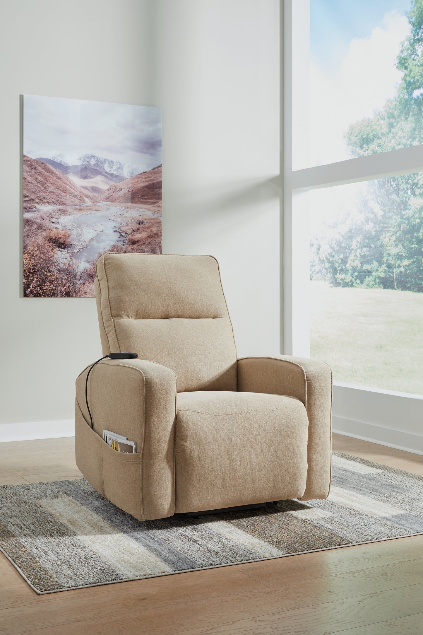Haines Furniture Outlet - Ashley Furniture - Starganza Living Room - Power Lift Recliner / Taupe - 9370312