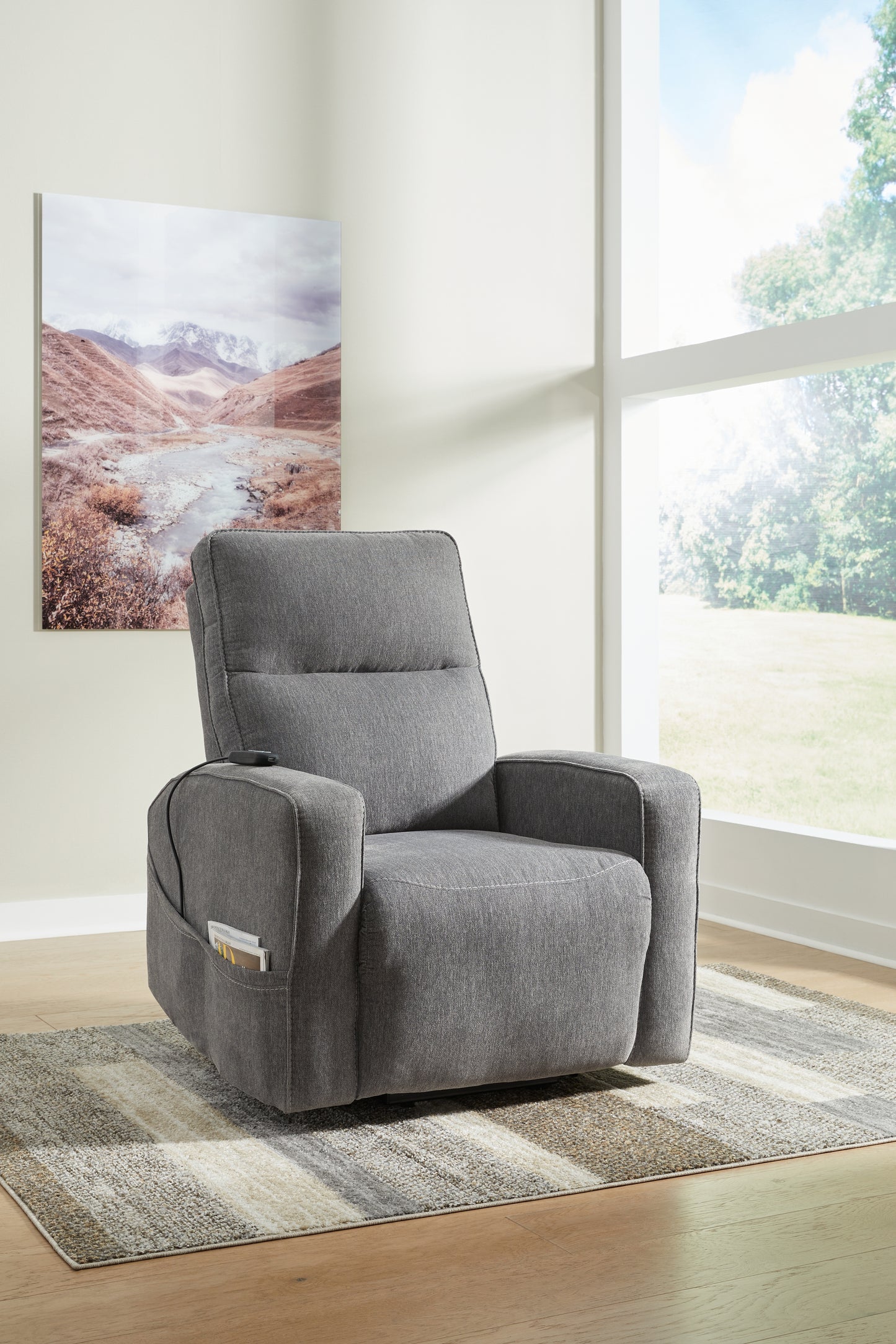 Haines Furniture Outlet - Ashley Furniture - Starganza Living Room - Power Lift Recliner / Gray - 9370412