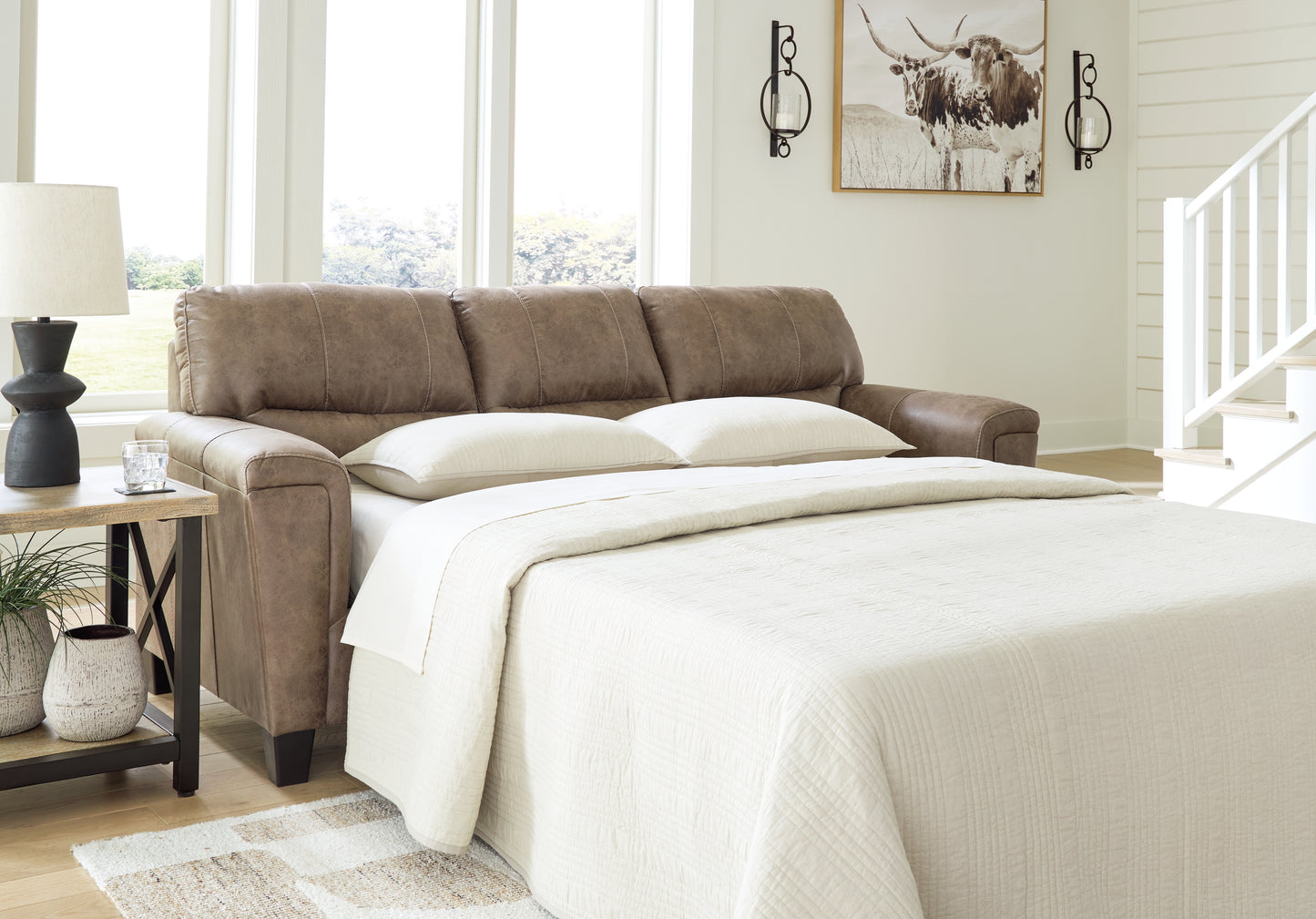 Haines Furniture Outlet - Ashley Furniture - Navi Living Room - Queen Sofa Sleeper / Fossil - 9400439
