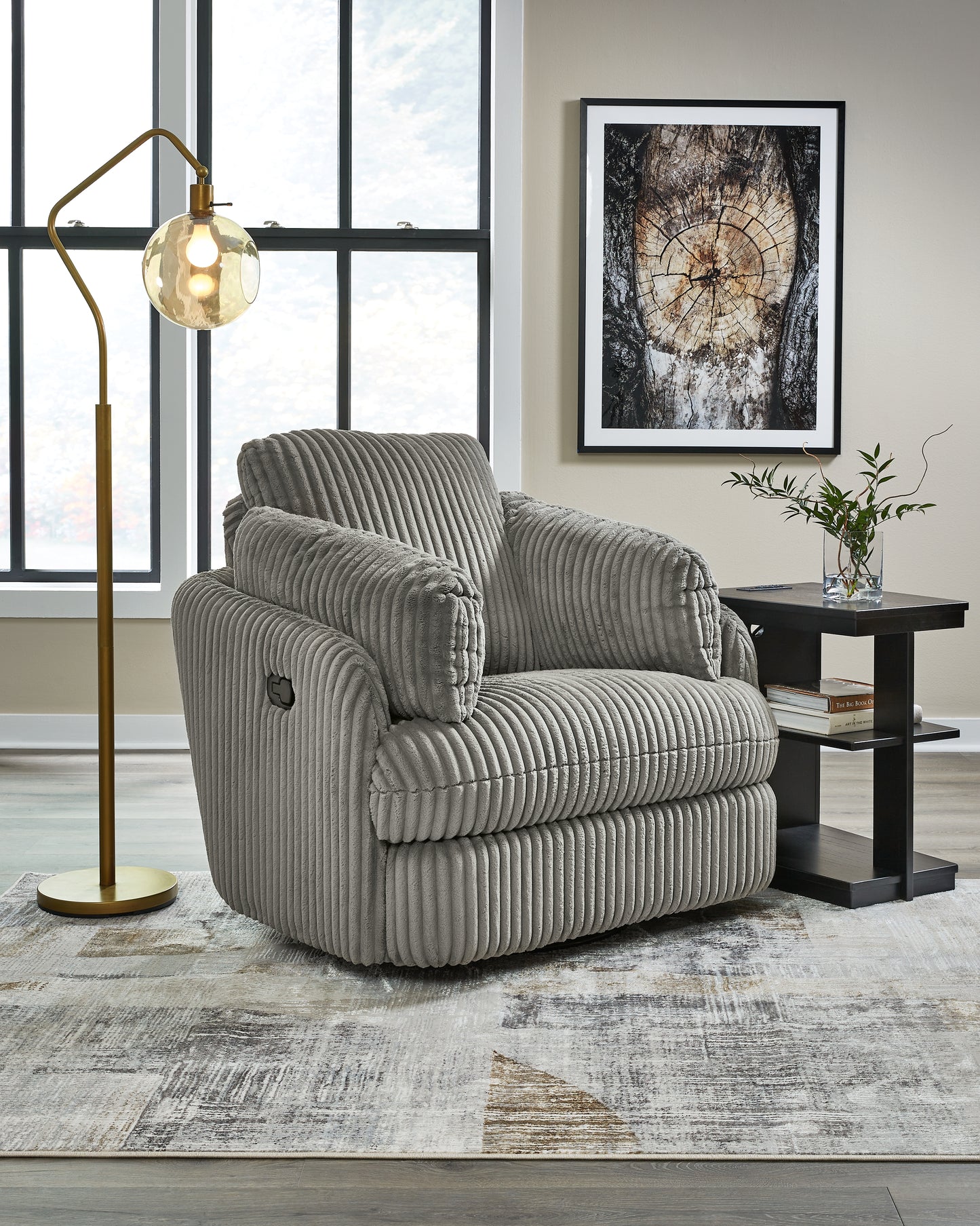 Haines Furniture Outlet - Ashley Furniture - Tie-Breaker Living Room - Swivel Glider Recliner / Ivory - 9490261