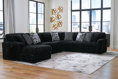 Haines Furniture Outlet - Ashley Furniture - Midnight-Madness Sectional - RAF 4-Piece Sectional with Chaise / Onyx - 98103S4