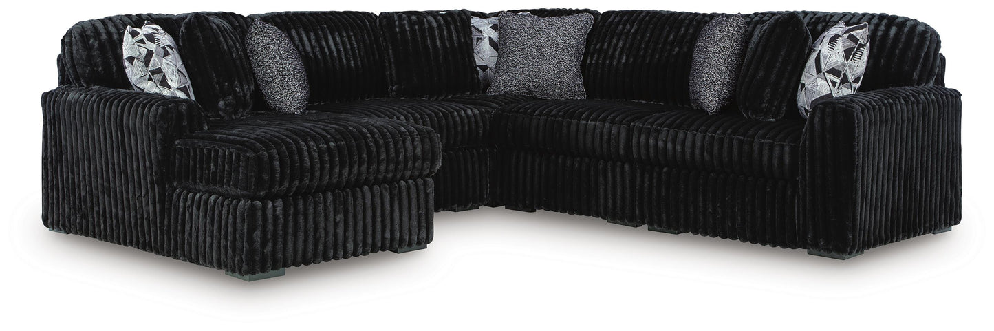 Haines Furniture Outlet - Ashley Furniture - Midnight-Madness Sectional - RAF 5-Piece Sectional with Chaise / Onyx - 98103S21