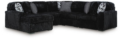 Haines Furniture Outlet - Ashley Furniture - Midnight-Madness Sectional - RAF 5-Piece Sectional with Chaise / Onyx - 98103S21