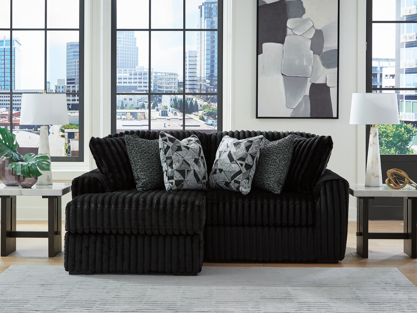 Haines Furniture Outlet - Ashley Furniture - Midnight-Madness Sectional - RAF 2-Piece Sectional with Chaise / Onyx - 98103S13
