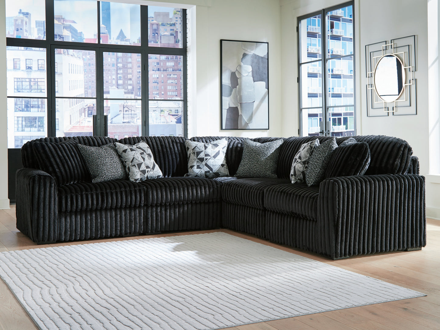 Haines Furniture Outlet - Ashley Furniture - Midnight-Madness Sectional - RAF 5-Piece Sectional / Onyx - 98103S26