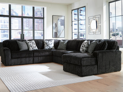 Haines Furniture Outlet - Ashley Furniture - Midnight-Madness Sectional - RAF 6-Piece Sectional with Chaise / Onyx - 98103S24