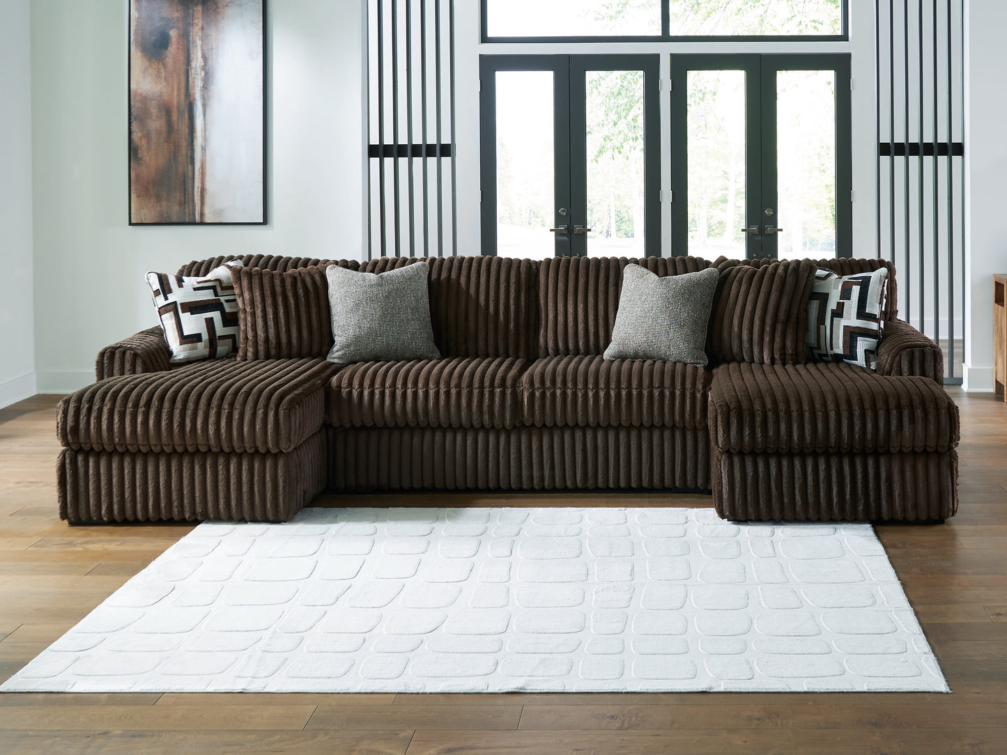 Haines Furniture Outlet - Ashley Furniture - Midnight-Madness Sectional - RAF 3-Piece Sectional with Chaise / Chocolate - 98104S5