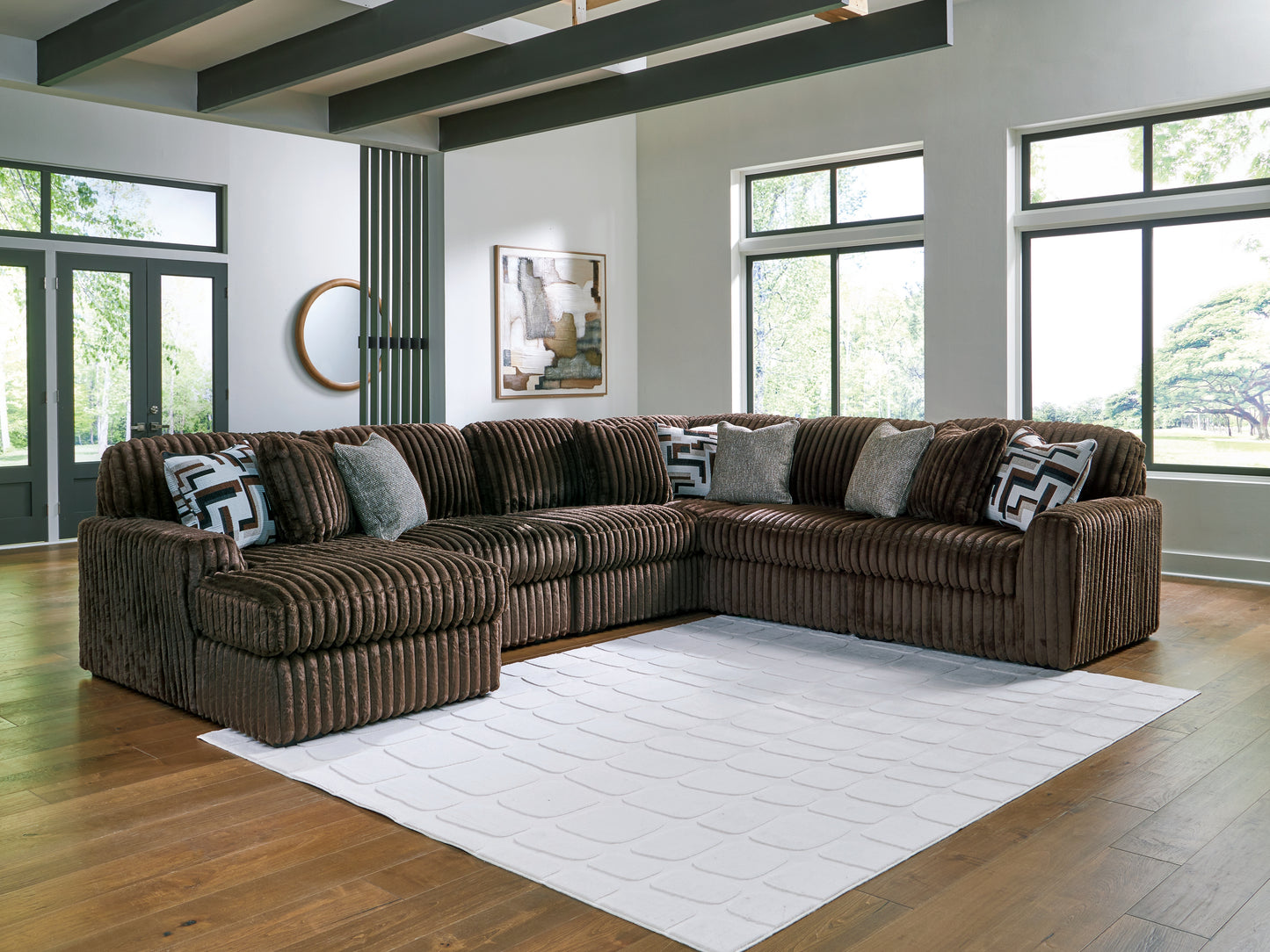 Haines Furniture Outlet - Ashley Furniture - Midnight-Madness Sectional - RAF 6-Piece Sectional with Chaise / Chocolate - 98104S23