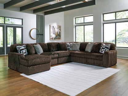 Haines Furniture Outlet - Ashley Furniture - Midnight-Madness Sectional - RAF 6-Piece Sectional with Chaise / Chocolate - 98104S23