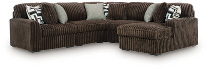 Haines Furniture Outlet - Ashley Furniture - Midnight-Madness Sectional - RAF 5-Piece Sectional with Chaise / Chocolate - 98104S22