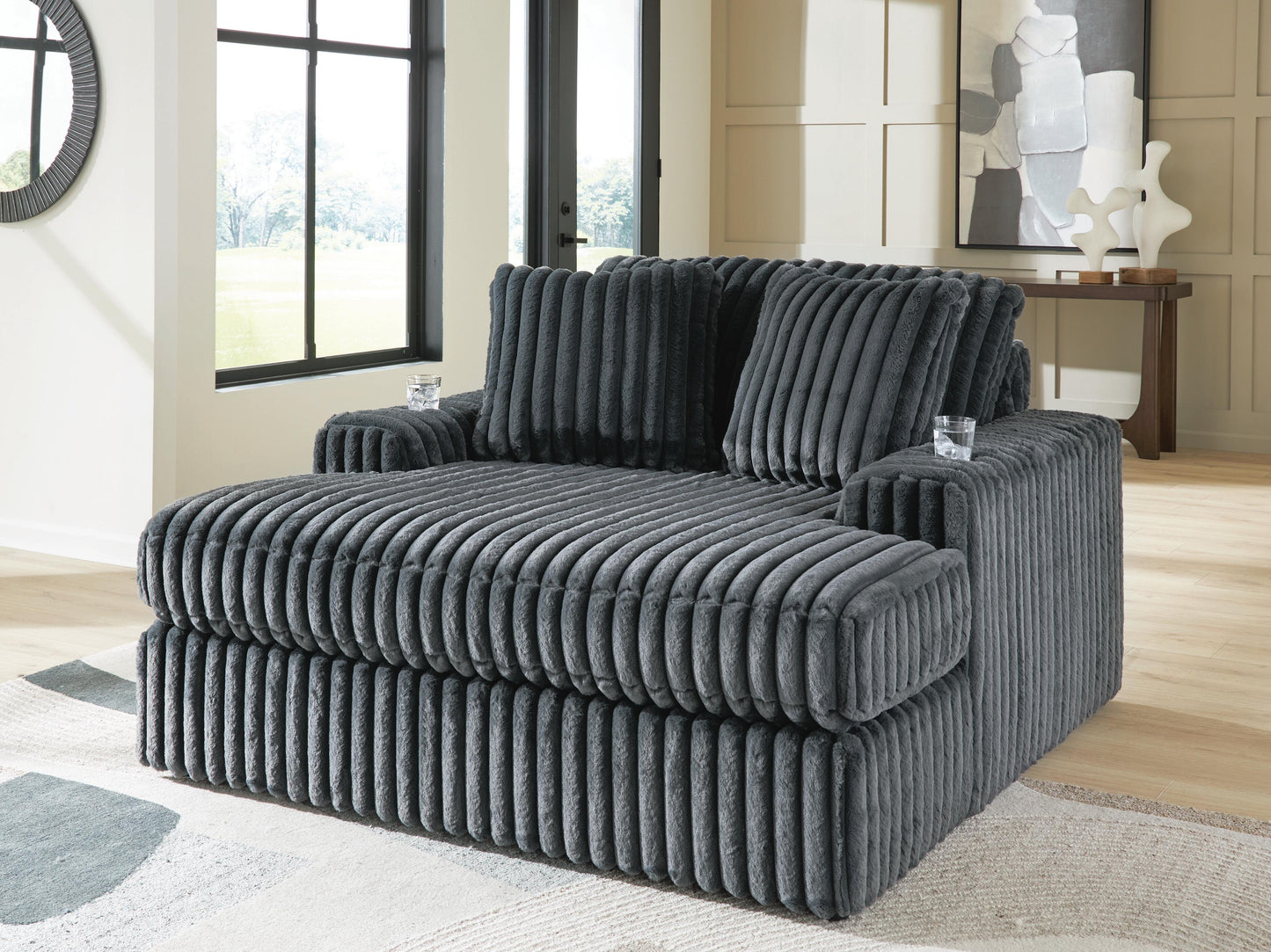 Haines Furniture Outlet - Ashley Furniture - Midnight-Madness Living Room - Oversized Chaise / Gunmetal - 9810515