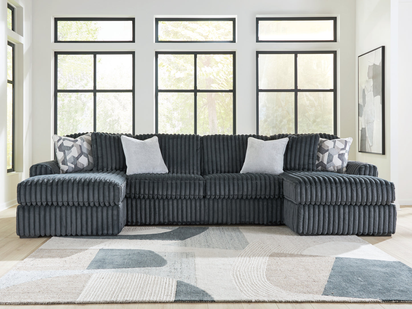 Haines Furniture Outlet - Ashley Furniture - Midnight-Madness Sectional - RAF 3-Piece Double Chaise Sectional / Gunmetal - 98105S7