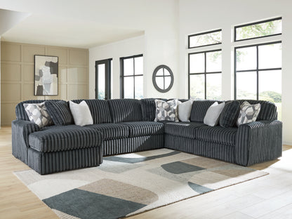 Haines Furniture Outlet - Ashley Furniture - Midnight-Madness Sectional - RAF 4-Piece Sectional with Chaise / Gunmetal - 98105S1