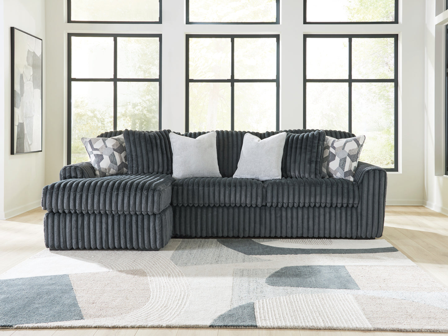 Haines Furniture Outlet - Ashley Furniture - Midnight-Madness Sectional - RAF 2-Piece Sectional Sofa Chaise / Gunmetal - 98105S4