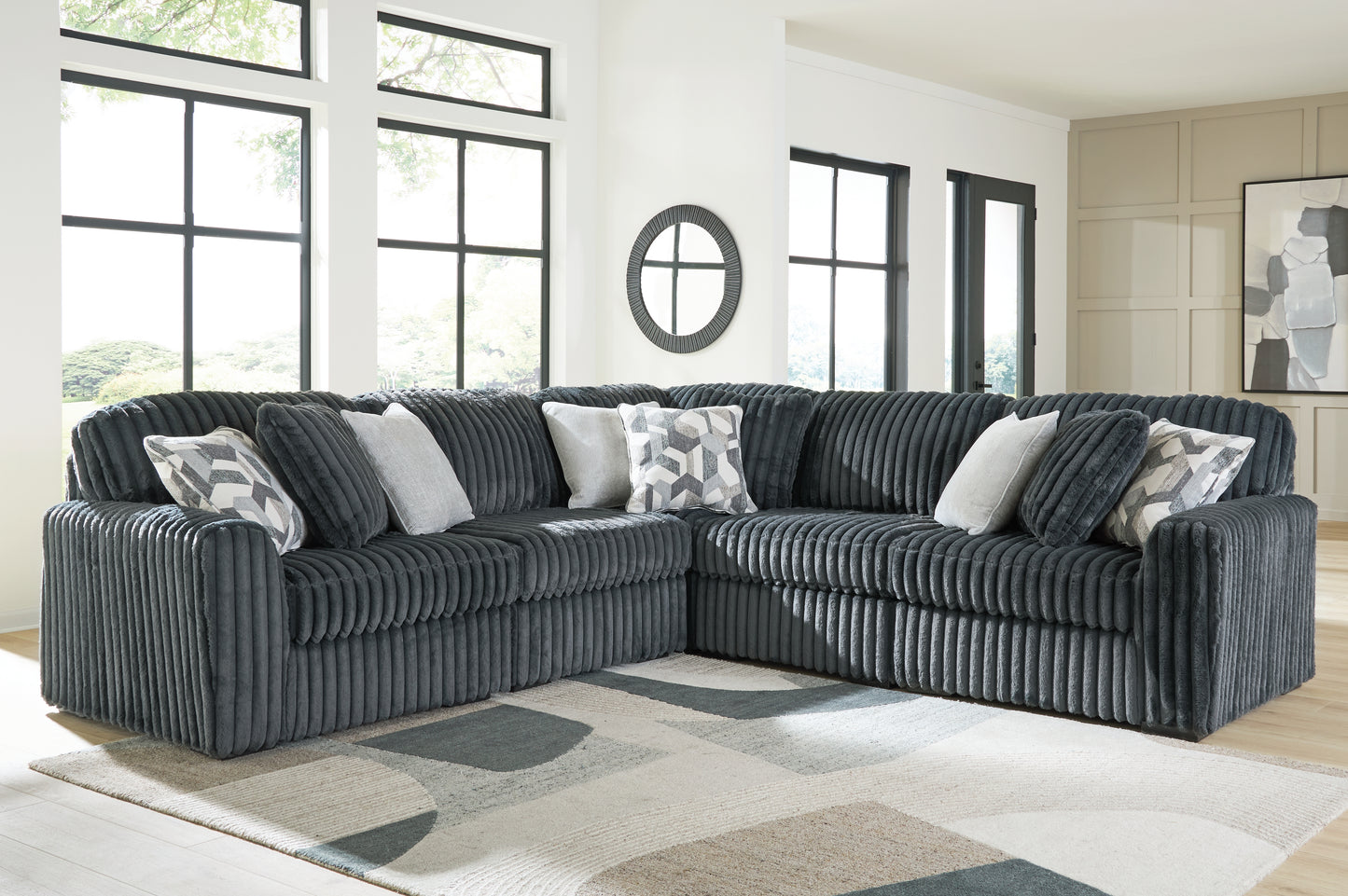 Haines Furniture Outlet - Ashley Furniture - Midnight-Madness Sectional - RAF 5-Piece Sectional / Gunmetal - 98105S27