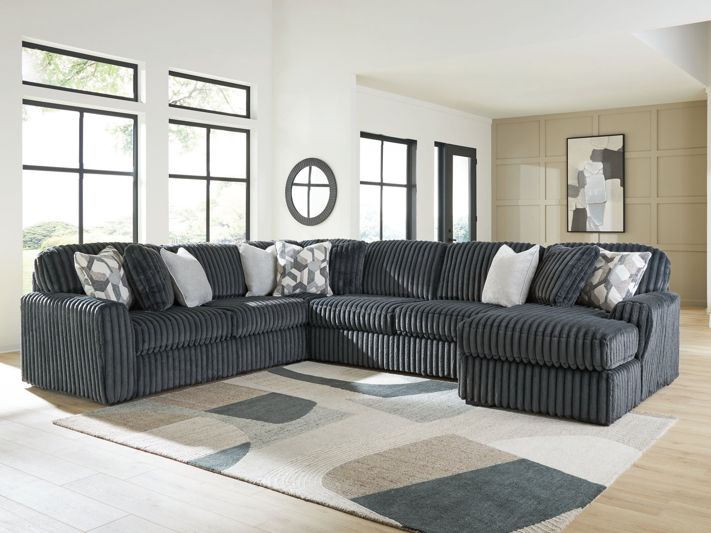 Haines Furniture Outlet - Ashley Furniture - Midnight-Madness Sectional - LAF 4-Piece Sectional with Chaise / Gunmetal - 98105S2