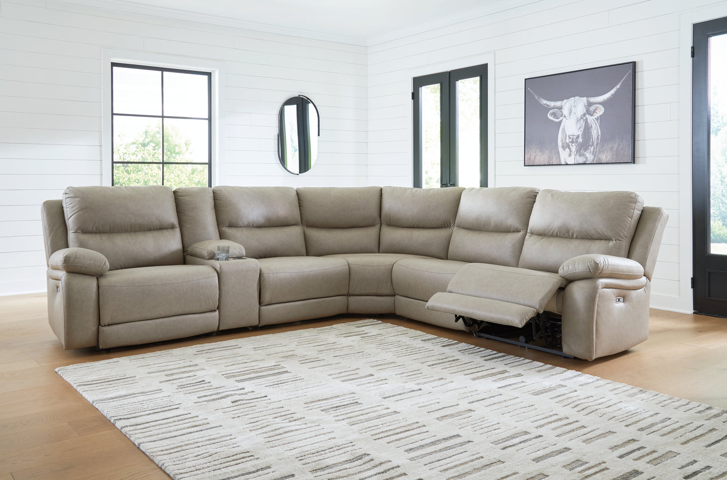 Haines Furniture Outlet - Ashley Furniture - Narwhal Place Sectional - 6-Piece Power Reclining Sectional / Pebble - PC99201S10