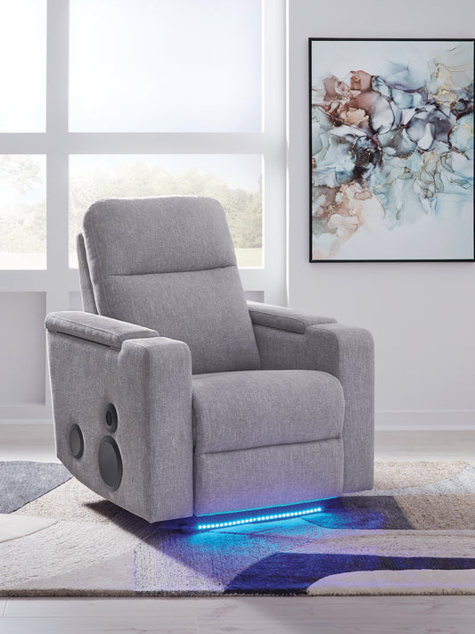 Haines Furniture Outlet - Ashley Furniture - Pineland Living Room - Glider PWR REC w/Audio System / Pewter - PC9930642A