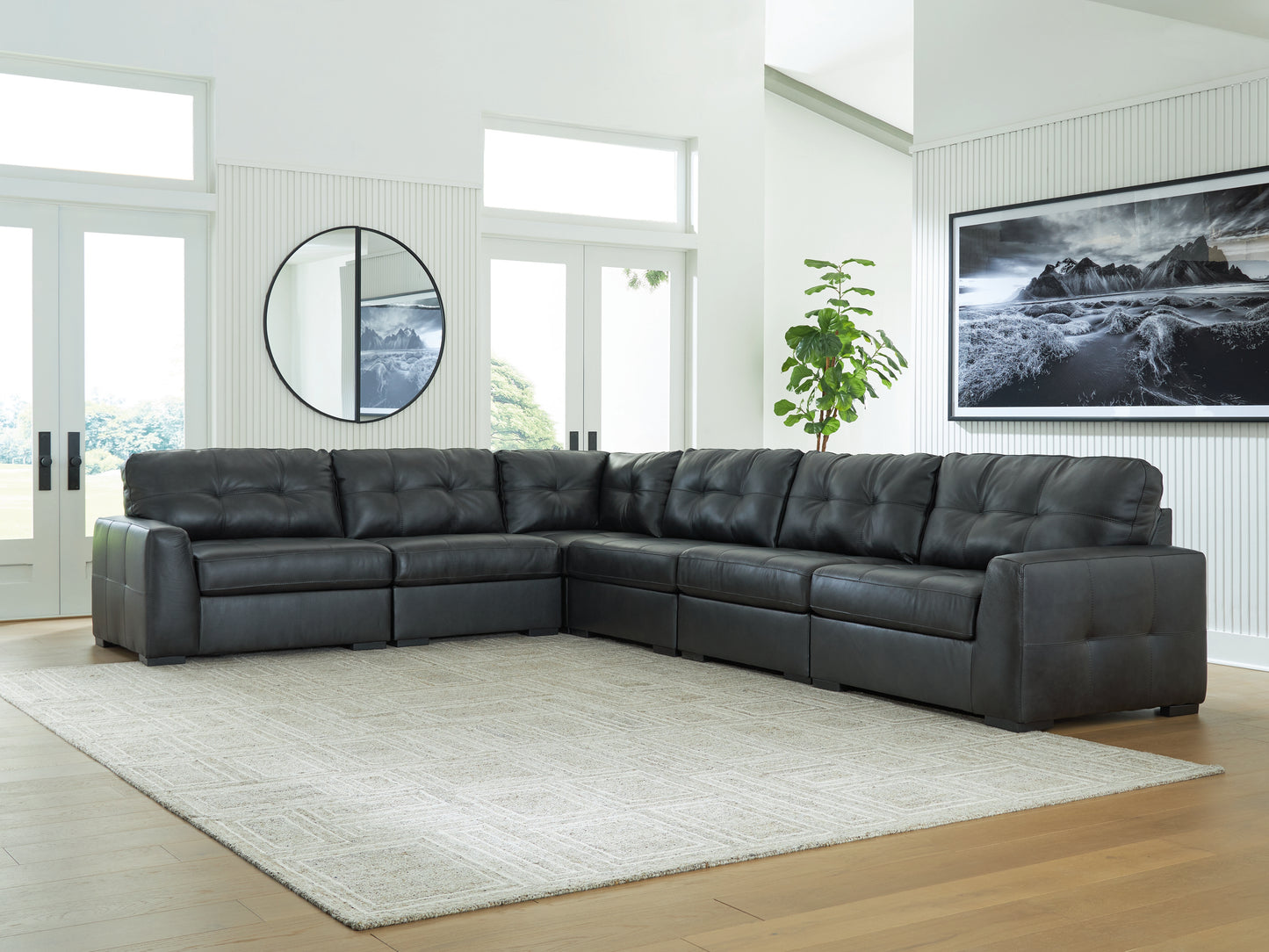 Haines Furniture Outlet - Ashley Furniture - Brindley Pier Sectional - RAF 6-Piece Sectional / Fog - 99503S5