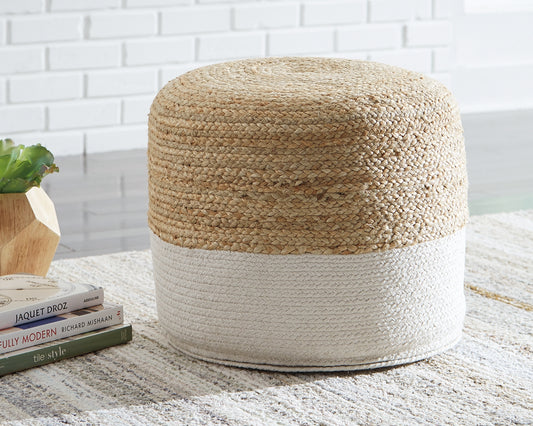 Haines Furniture Outlet - Ashley Furniture - Sweed Valley Pouf - Pouf / Natural/White - A1000420