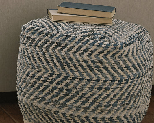 Haines Furniture Outlet - Ashley Furniture - Chevron Pouf - Pouf / Blue - A1000445