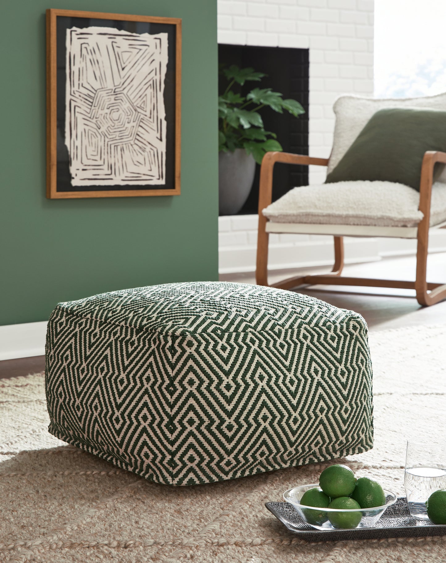 Haines Furniture Outlet - Ashley Furniture - Abacy Pouf - Pouf / Green/Ivory - A1001053