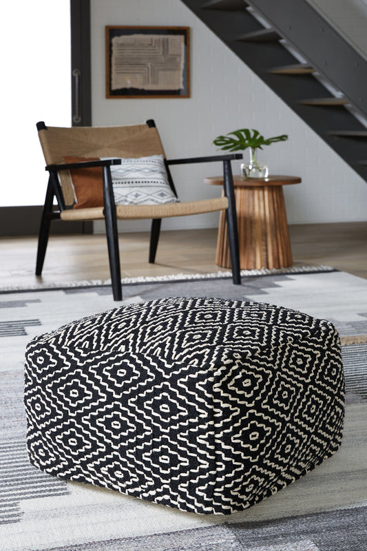 Haines Furniture Outlet - Ashley Furniture - Jasett Pouf - Pouf / Black/Ivory - A1001058