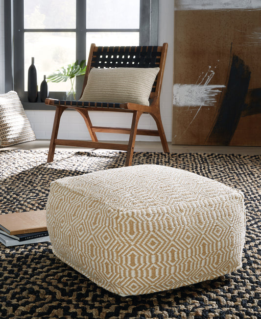 Haines Furniture Outlet - Ashley Furniture - Adamont Pouf - Pouf / Tan/Ivory - A1001059
