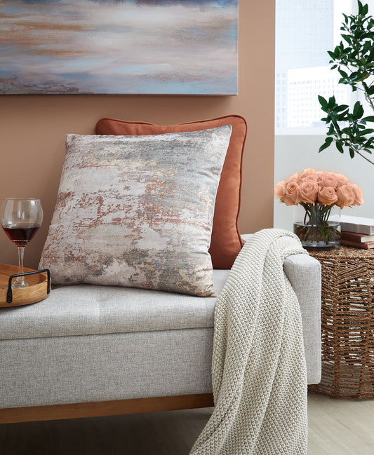 Haines Furniture Outlet - Ashley Furniture - Edinfielders Pillows - Pillow (4/CS) / Cream/Gray/Rust - A1001094