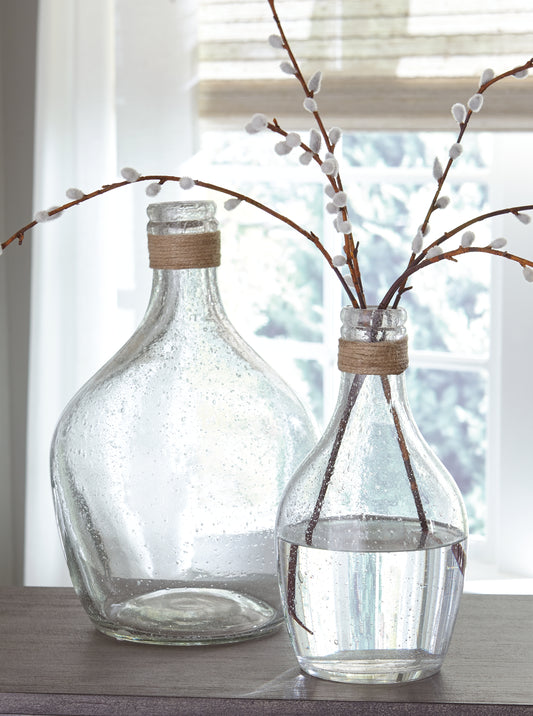 Haines Furniture Outlet - Ashley Furniture - Marcin Vase - Vase Set (Set of 2) / Clear - A2000246