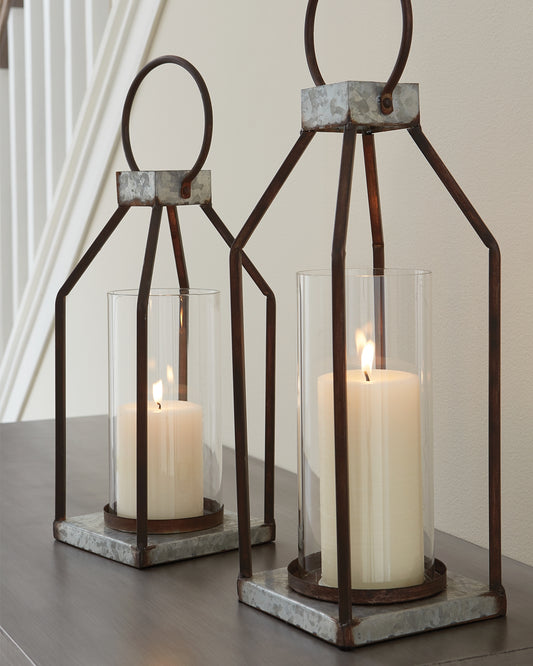 Haines Furniture Outlet - Ashley Furniture - Diedrick Candle Holder - Lantern Set (Set of 2) / Gray/Black - A2000346