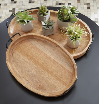 Haines Furniture Outlet - Ashley Furniture - Jocelyne Tray (Set of 2) - Tray Set (Set of 2) / Brown/Black - A2000455