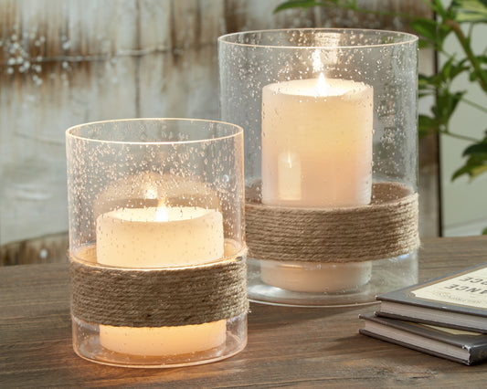 Haines Furniture Outlet - Ashley Furniture - Eudocia Candle Holder - Candle Holder Set (Set of 2) / Clear - A2000456