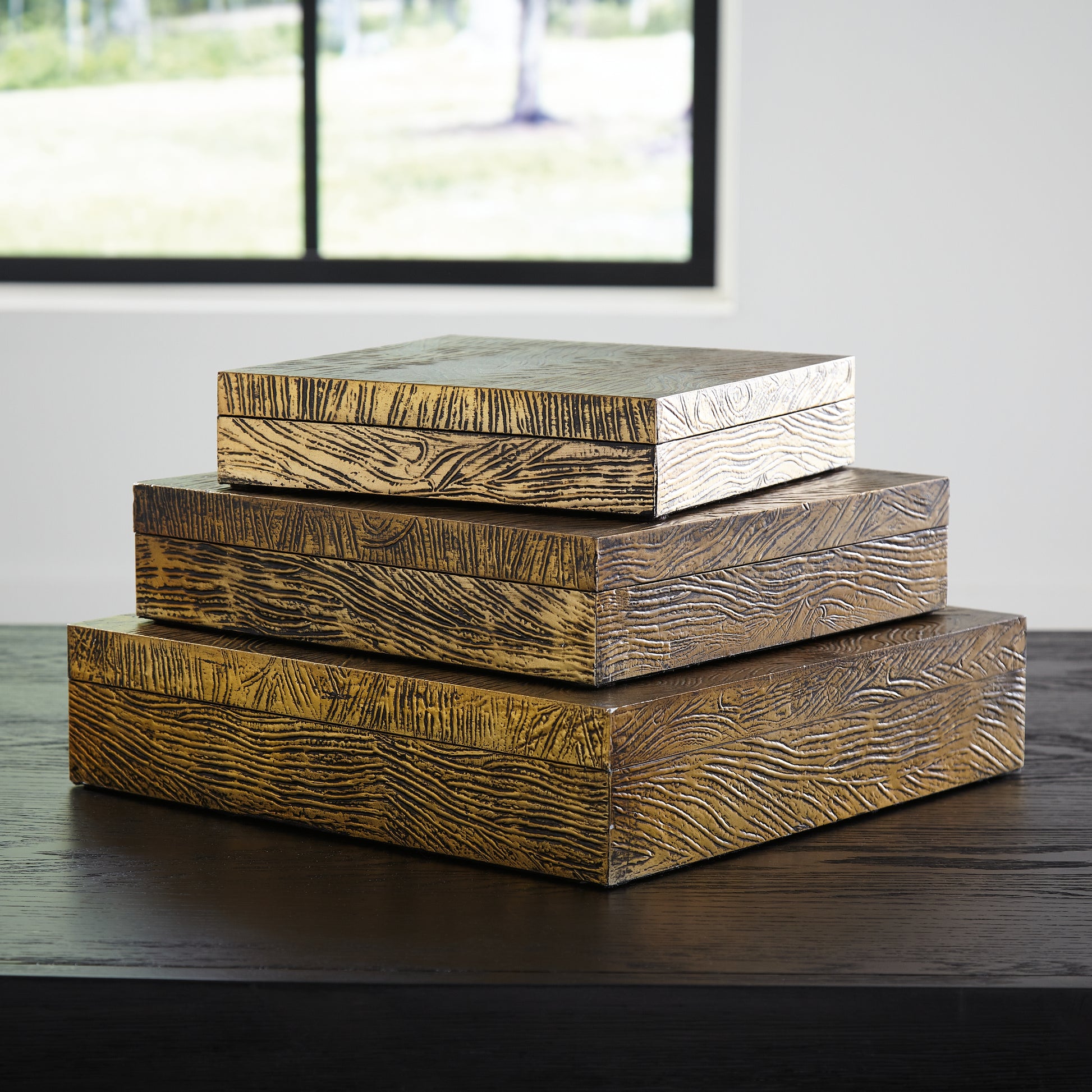 Haines Furniture Outlet - Ashley Furniture - Keldy Box (Set of 3) - Box Set (3/CN) / Antique Brass Finish - A2000490