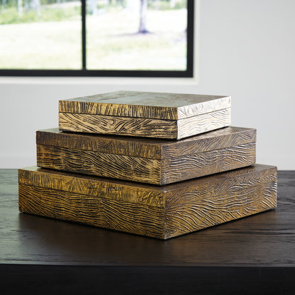 Haines Furniture Outlet - Ashley Furniture - Keldy Box (Set of 3) - Box Set (3/CN) / Antique Brass Finish - A2000490