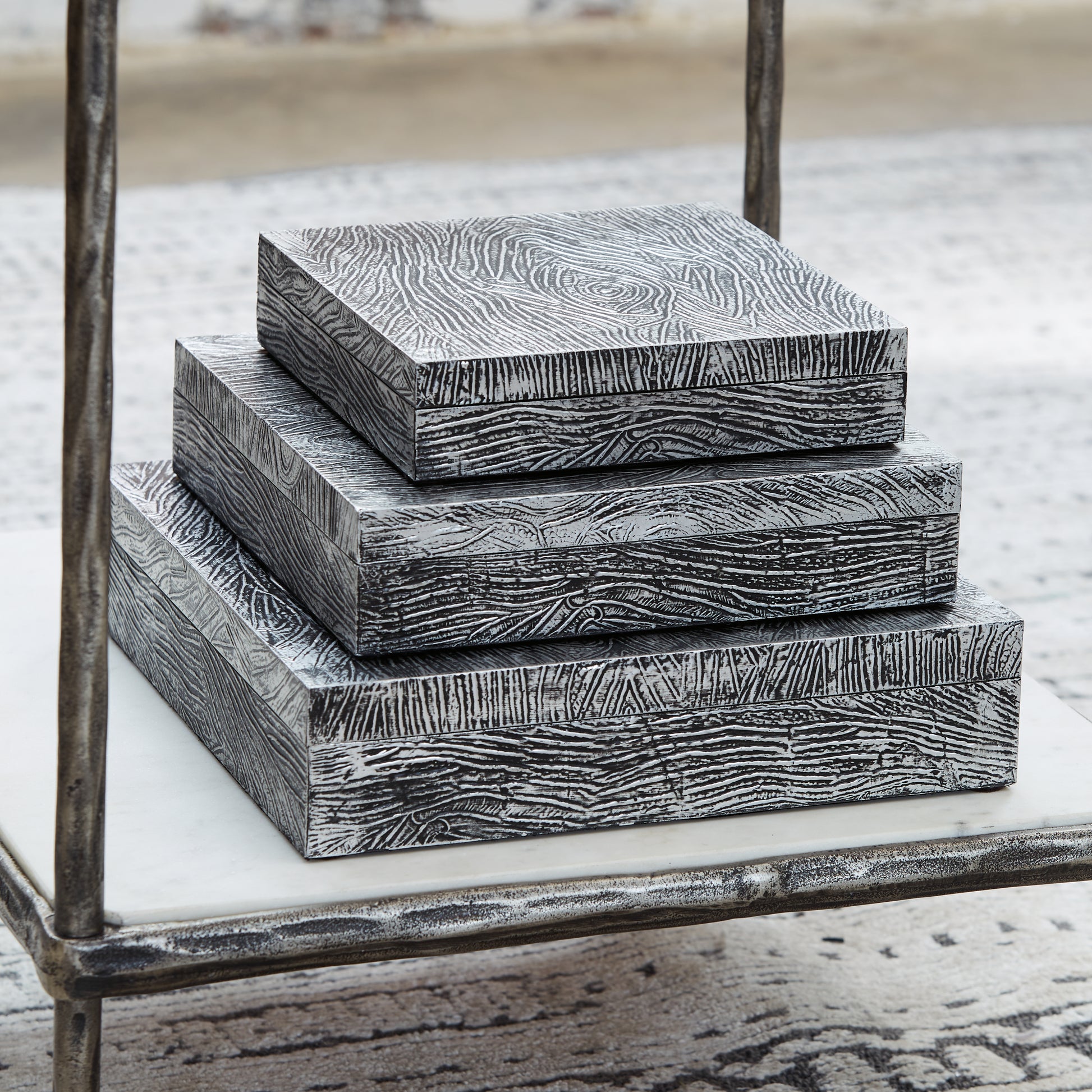 Haines Furniture Outlet - Ashley Furniture - Keldy Box (Set of 3) - Box Set (3/CN) / Antique Pewter Finish - A2000491