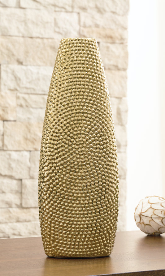 Haines Furniture Outlet - Ashley Furniture - Efim Vase - Vase / Gold Finish - A2000576