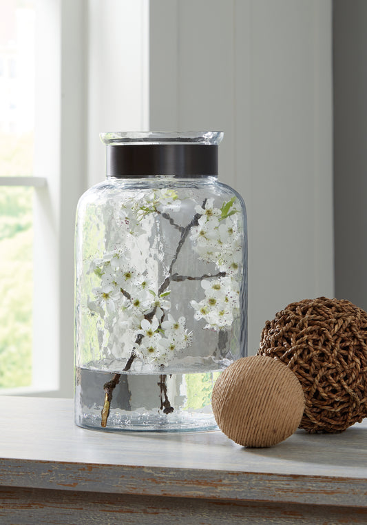 Haines Furniture Outlet - Ashley Furniture - Lukasvale Vase - Vase / Clear/Pewter Finish - A2000585