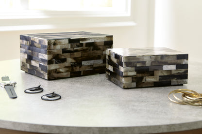 Haines Furniture Outlet - Ashley Furniture - Ellford Box (Set of 2) - Box Set (Set of 2) / Black/Brown/Cream - A2000596
