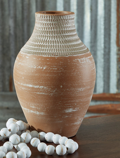 Haines Furniture Outlet - Ashley Furniture - Reclove Vase - Vase / Distressed White - A2000642