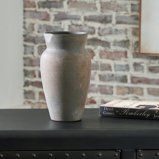 Haines Furniture Outlet - Ashley Furniture - Brickmen Vase - Vase / Antique Gray - A2000657