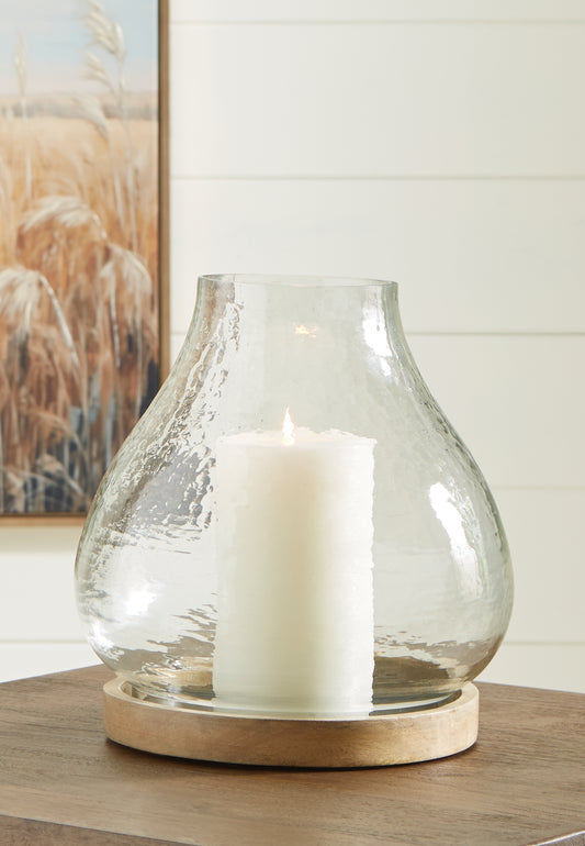 Haines Furniture Outlet - Ashley Furniture - Adalisen Candle Holder - Candle Holder / Clear/Brown - A2000679