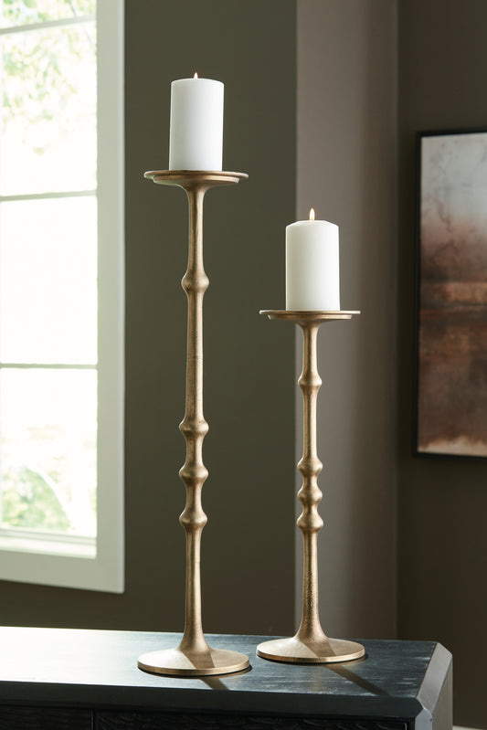 Haines Furniture Outlet - Ashley Furniture - Larwick Candle Holder - Candle Holder Set (Set of 2) / Antique Brass Finish - A2000683