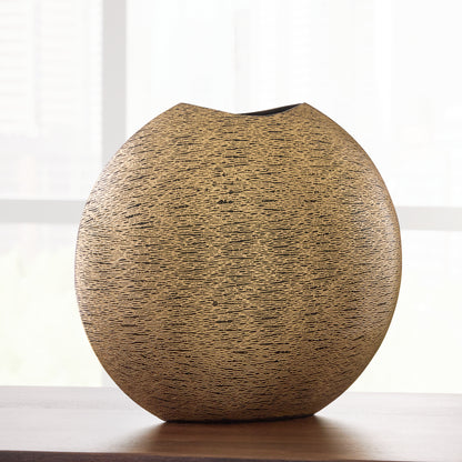 Haines Furniture Outlet - Ashley Furniture - Iansboro Vase - Vase / Antique Gold Finish - A2000696