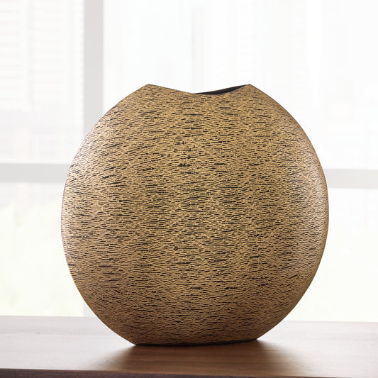 Haines Furniture Outlet - Ashley Furniture - Iansboro Vase - Vase / Antique Gold Finish - A2000696