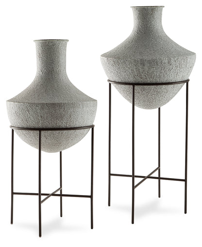 Haines Furniture Outlet - Ashley Furniture - Estonbank Vase - Vase Set / Distressed Cream - A2000747A1