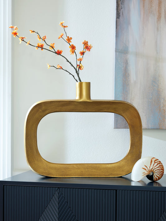 Haines Furniture Outlet - Ashley Furniture - Lawtonville Vase - Vase / Antique Gold Finish - A2000751